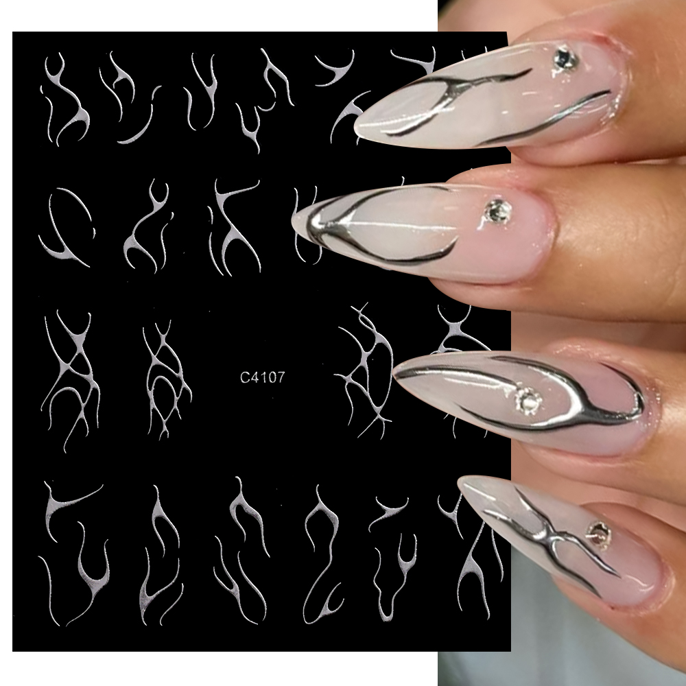 Gold Foil Flakes - 3D Silver Flame Nail Sticker Gold
