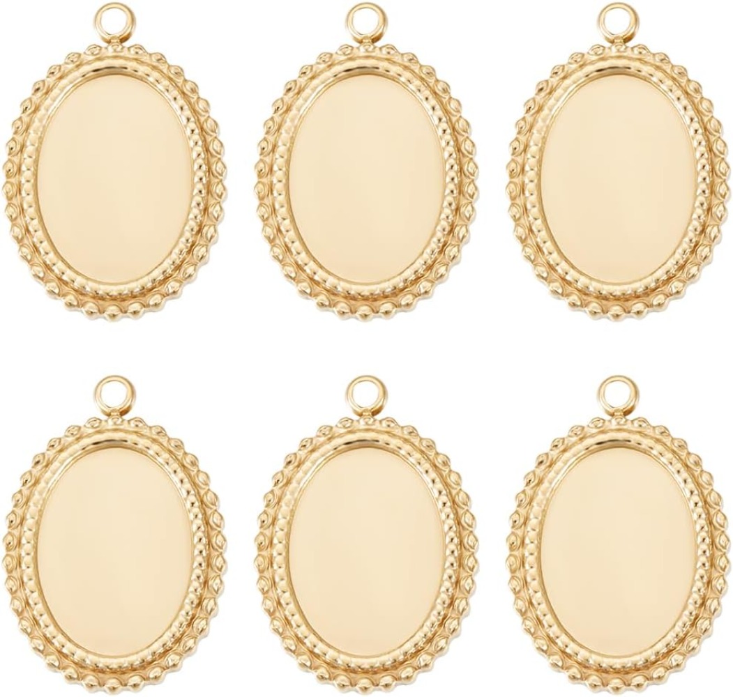 Bezels Set Pendant - 6Pcs Cabochon Settings Charms 14K Gold