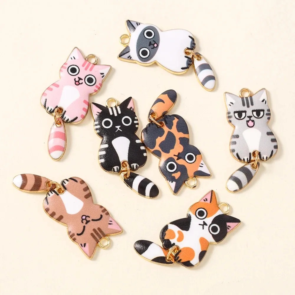 10Pcs 16×39mm Cute Cartoon Cat - Resin Craft Material 评论和价格