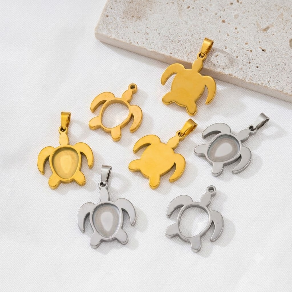 5pcs/Lot Stainless Steel Turtl - Bezels Set Pendant 评论和价格