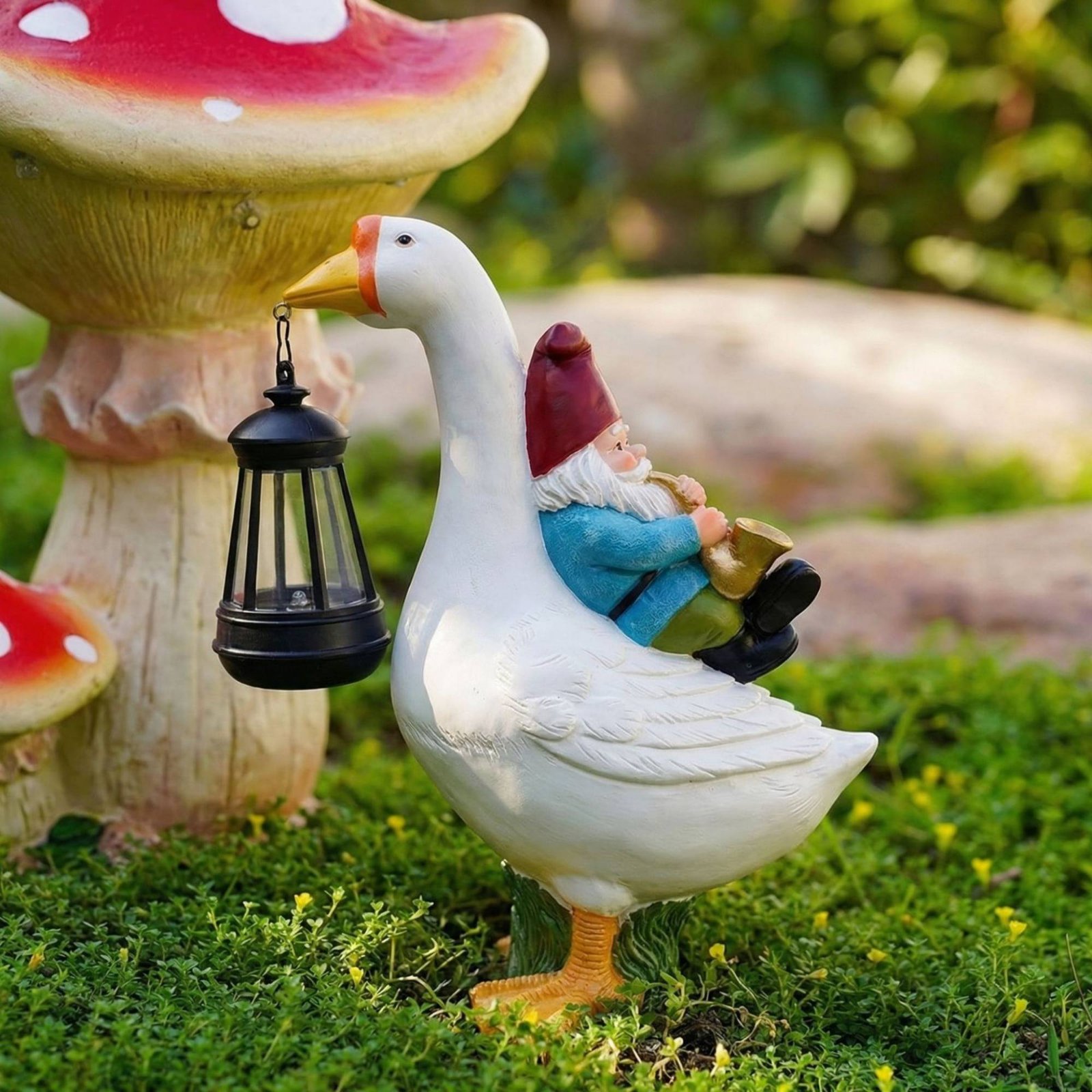 Gnome Riding Goose Statue Weat - Crafting Resin 评论和价格