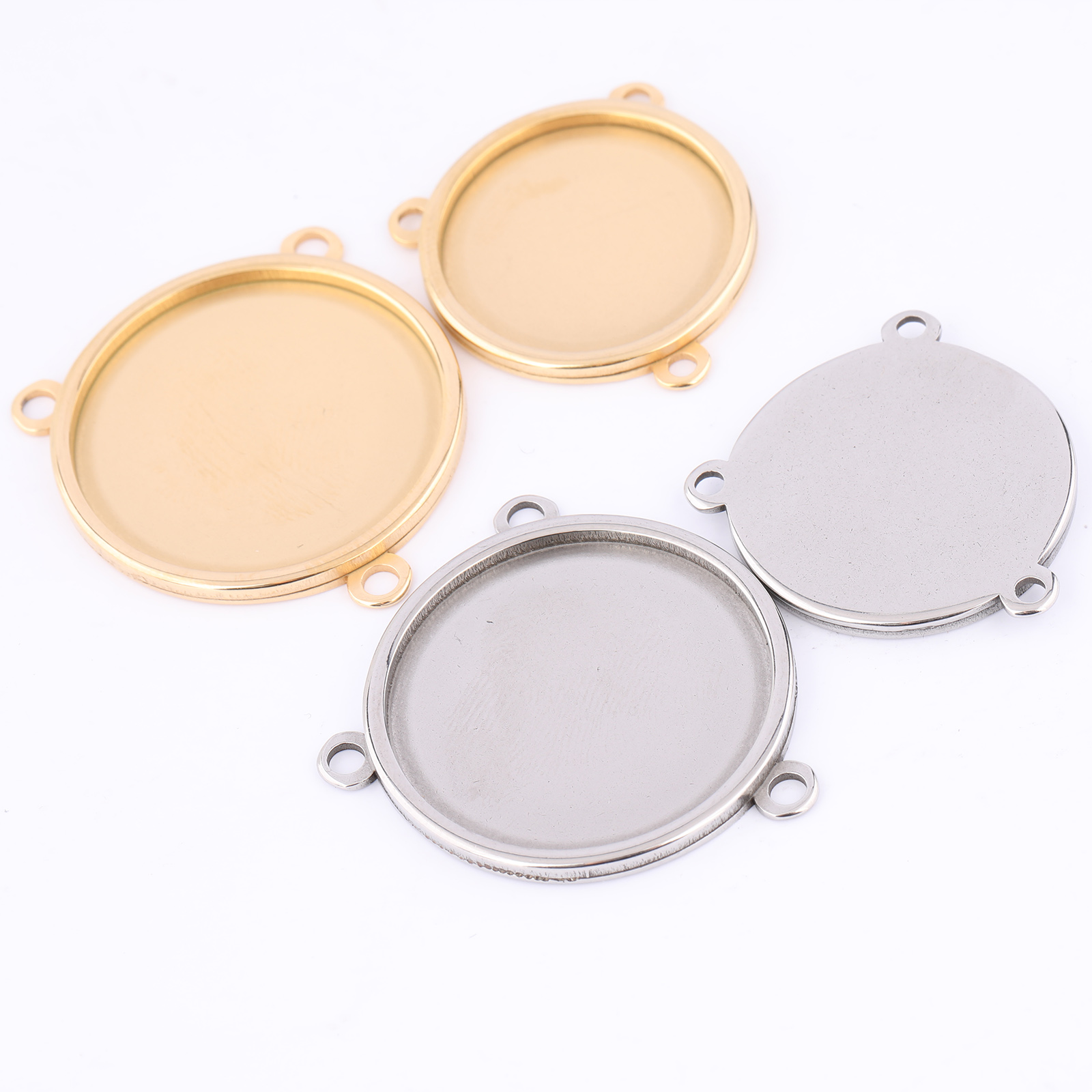 5pcs Stainless Steel Gold Plat - Bezels Set Pendant 评论和价格